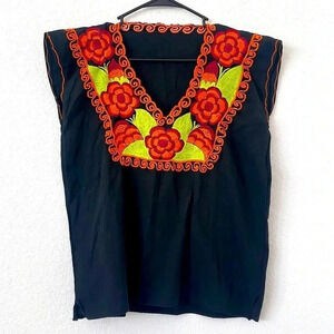 EUC | Ethnic Blouse with Orange & Lime Green Embroidery